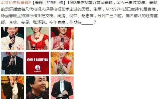 央视发起春晚主持人投票
