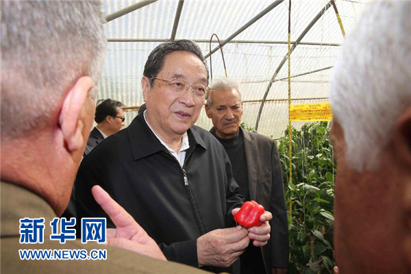 11月8日，正在约旦进行正式友好访问的全国政协主席俞正声在约旦河谷参观硕果农业合作社。 新华社记者 刘卫兵 摄 