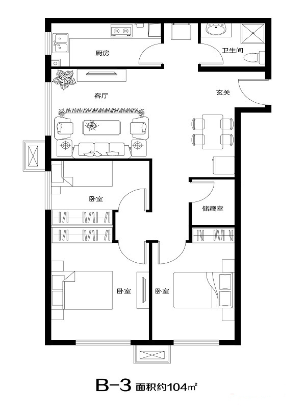 北京城建·畅悦居-三居室-104.00平米-装修设计